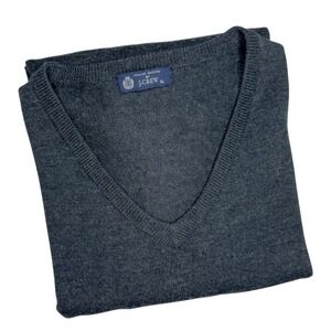 J Crew Men's XL‎ Dark Gray 100% Italian Merino Wool V Neck Knit Pullover Sweater